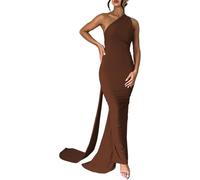 Vestido Largo de Mujer Sexy, sin Espalda, sin Mangas, Ajustado, con Espalda Descubierta, Formal, para cóctel, Boda o como invitada de Noche, Color marrón, Talla M.