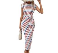 Vestido Largo De Negocios Ajustado De Manga Corta para Mujer Vestido Largo De Negocios con Cuello Redondo Vestido Largo De Verano con Cinturón Vestido Formal para Invitada De Boda Vestido De Noche