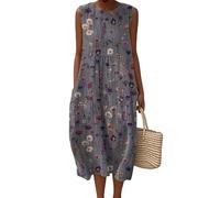 Vestido Largo de Playa sin Mangas para Mujer Rayas Bloques de Color de Puntos Geometría Estampado en 3D O Cuello Jersey Falda de línea A Elegantes Vestidos Largos de Vacaciones para Damas