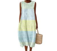 Vestido Largo de Playa sin Mangas para Mujer Rayas Bloques de Color de Puntos Geometría Estampado en 3D O Cuello Jersey Falda de línea A Elegantes Vestidos Largos de Vacaciones para Damas