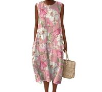 Vestido Largo de Playa sin Mangas para Mujer Rayas Bloques de Color de Puntos Geometría Estampado en 3D O Cuello Jersey Falda de línea A Elegantes Vestidos Largos de Vacaciones para Damas