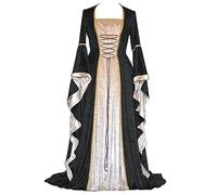 Vestido largo de princesa para mujer, estilo retro, color liso, manga trompeta, vestido largo de princesa, vestido de cosplay, vestido medieval gótico para mujer, Negro , 5XL