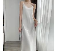 Vestido largo de seda sintética de satén con cuello en V para mujer, para fiesta de noche, club, cóctel, boda, graduación, noche, vestido formal en tallas M a 3XL (L blanco)