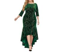 Vestido largo de terciopelo para mujer, manga 3/4 con purpurina, vestido largo con dobladillo alto, vestido de cóctel de fiesta para tallas grandes, O Verde, XXXXL