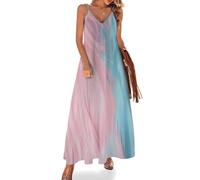 Vestido Largo de Tirantes Mujer Plumas Elegantes Maxi Vestido Sin Mangas Cuello en V Estilo De Ensueño Vestidos de Verano Bohemio para la Playa y Vacaciones
