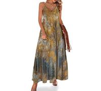 Vestido Largo de Tirantes Mujer Sol Otoñal Se Filtraba Entre Árboles Bosque Maxi Vestido Sin Mangas Cuello en V Cuento De Hadas De Ensueño Vestidos de Verano Bohemio para la Playa y Vacaciones