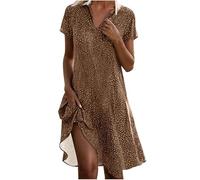 Vestido largo de verano, casual, holgado, cómodo, cuello en V, manga corta, estampado de lunares, vestido camisero para mujer, marrón, L