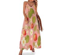 Vestido Largo de Verano con Tirantes Delgados para Mujer - Estilo De Chica Dulce - Casual - Cuello en V - Sin Mangas - Maxi Vestidos Fresa para Playa Vacaciones