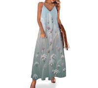 Vestido Largo de Verano para Mujer Campo De Flores De Ensueño Tirantes Playa Vestido Flores Silvestres Y Juncos Maxi Vestidos Cuello en V Sin Mangas para Playa Fiesta Vacaciones