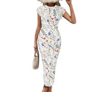 Vestido Largo De Verano para Mujer con Cinturón Manga Corta Corte A Estilo Casual Fluido para Mujer Vestido De Noche Floral Vestido Formal para Invitada De Boda Vestido De Noche para Graduación Es