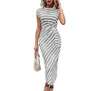 Vestido Largo De Verano para Mujer con Cinturón Manga Corta Corte A Estilo Casual Fluido para Mujer Vestido De Noche A Rayas Vestido Formal para Invitada De Boda Vestido De Noche para Graduación R