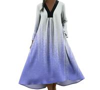 Vestido largo de verano para mujer, con cuello en V, manga 3/4, estampado de llama, ajuste holgado, con bolsillos, para vacaciones de verano, viajes y salidas a la playa, Violeta claro., XXL