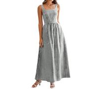 Vestido Largo de Verano para Mujer, Cuello Cuadrado, sin Mangas, Tirantes Finos, Corte Fluido, Negro, Talla XX Large