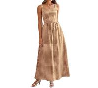 Vestido Largo de Verano para Mujer, Escote Cuadrado, sin Mangas, Tirantes Finos, Corte Fluido, Color Caqui, Talla XX Large
