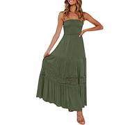 Vestido largo de verano para mujer, estilo bohemio, sin tirantes, con encaje y espalda descubierta, acampanado, para playa, vestido corto brillante, verde, XXL