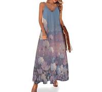 Vestido Largo de Verano para Mujer Mar De Flores De Ensueño Tirantes Playa Vestido Campo De Flores Silvestres Maxi Vestidos Cuello en V Sin Mangas para Playa Fiesta Vacaciones