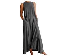 Vestido largo de verano para mujer, sin mangas, con bolsillos, casual, para playa, largo 2025, vestidos de resort, vestidos para mujer, vestidos de mujer del Reino Unido, gris, M