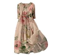 Vestido largo de verano para mujer, talla grande, color liso, holgado, cuello en V, de algodón, de lino, vestido largo y holgado, vestido de verano con bolsillos, vestido con botones, hot pink, L