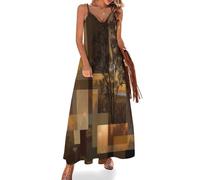 Vestido Largo de Verano para Mujer Tirantes Playa Vestido Arte del Collage Maxi Vestidos Cuello en V Sin Mangas para Playa Fiesta Vacaciones