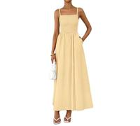 Vestido largo de verano para mujer, vestido de playa, casual, tirantes delgados, fruncido, acampanado, largo y sin espalda, amarillo, XXL