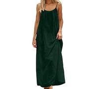 Vestido largo de verano para mujer - Vestidos de playa mujer vestidos sin mangas sin espalda vestido largo maxi liso vestido flowy open back vestidos casual para vacaciones playa casa, Blackish Green