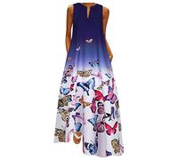 Vestido largo de verano sin mangas con cuello en V para mujer, talla grande, estampado de mariposas, para uso diario, azul oscuro, M