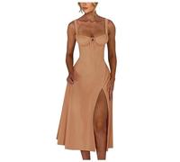 Vestido largo de verano sin mangas de las mujeres sin espalda espalda una línea vestido de vendaje, caqui, M