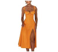 Vestido largo de verano sin mangas de las mujeres sin espalda espalda una línea vestido de vendaje, naranja, S