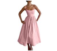 Vestido largo de verano sin mangas de las mujeres sin espalda espalda una línea vestido de vendaje, Rosa., S