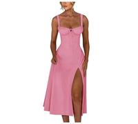 Vestido largo de verano sin mangas de las mujeres sin espalda espalda una línea vestido de vendaje, Rosa., XXL