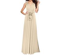 Vestido Largo Elegante de Noche para Mujer Convertible Cruzado con Escote en V para y Bodas (Beige, L)
