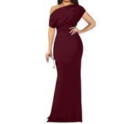 Vestido Largo Elegante sin Mangas Ajustado con Hombros Descubiertos para Mujer, Ideal para Ocasiones Formales, Bodas y como invitada a una Boda, Color Rojo Vino, Talla XS.