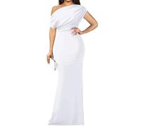 Vestido Largo Elegante sin Mangas Ajustado con Hombros Descubiertos para Mujer, Ideal para Ocasiones Formales, Bodas y como invitada a una Boda, Color Blanco, Talla XS.