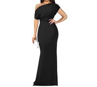 Vestido Largo Elegante sin Mangas Ajustado con Hombros Descubiertos para Mujer, Ideal para Ocasiones Formales, Bodas y como invitada a una Boda. Talla pequeña. Color Negro.
