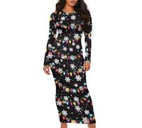 Vestido Largo Estampado para Mujer Vestido NavideñO De Manga Larga Elegante Y Chic para OtoñO E Invierno Informal De Talla Grande para Fiesta De GraduacióN