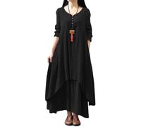 Vestido Largo Estilo Bohemio para Mujer, Manga Larga, Cuello en V, Estilo Casual, Holgado, Talla Grande, bajo Irregular, Elegante, Negro, 5X Large