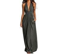 Vestido Largo Estilo Bohemio Refinado con Cuello Halter, drapeado y Escote en V Profundo; Ideal para Verano, Vacaciones, Playa o Fiestas Formales (XXL)