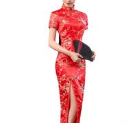 Vestido largo estilo Qipao para mujer con estética tradicional china, adecuado para vacaciones y eventos sociales (M rojo)