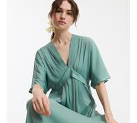Vestido largo evasé, escote en pico, mangas hasta el codo Mujer Talla 36. Color Verde
