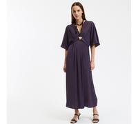 Vestido largo evasé, escote en pico, mangas hasta el codo Mujer Talla 40. Color Violeta