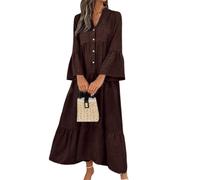 Vestido Largo Fluido para Mujer con Botones, Mangas Acampanadas, Corte Holgado, Ideal para invitadas de Boda, Color café, Talla XX-Large.