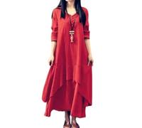 Vestido Largo Fluido para Mujer, Manga Larga, Cuello en V, Estilo Casual, Holgado, Talla Grande, Dobladillo Irregular, Elegante, Color Burdeos, Talla 3X Large