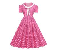 Vestido largo formal con cuello en V, lazo, casual, estampado adelgazante, grande, vestido retro para Halloween, vestidos de patinadora para mujer, talla grande, rosa, XXL