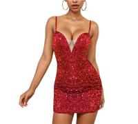 Vestido Largo Formal for Mujer, Vestido con Escote en V, Temperamento de Alta Sociedad, Negro pequeño, Corto sin Espalda, Sexy, Manga Larga para Mujer(Red,XL)