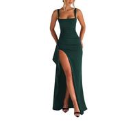 Vestido largo formal para mujer, cuello cuadrado, sin mangas, abertura alta, sin espalda, vestido de noche, fiesta, cóctel, boda, invitada, verde, M