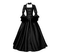 Vestido largo gótico para mujer, estilo medieval, vestido de fiesta, elegante, vestido de cóctel, vestido de fiesta, vestido de línea A, vestido de carnaval, Negro , 3XL