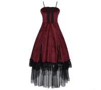 Vestido largo gótico victoriano sin mangas para mujer, vestido de princesa Lolita suave con bordado intrincado para eventos de disfraces (S rojo)