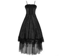 Vestido largo gótico victoriano sin mangas para mujer, vestido de princesa Lolita suave con bordado intrincado para eventos de disfraces (L negro)