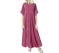 Vestido largo hasta la rodilla con estampado de lunares para mujer, de manga corta, cuello redondo, casual, con vuelo, elegante, para adultos, a la moda, para verano, bohemio, vacaciones, fiestas