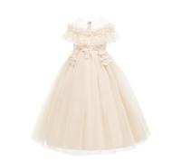 Vestido largo hasta la rodilla para niña, elegante, vestido de niña de flores, piano, disfraz de rendimiento juvenil, beige, 6-7 años